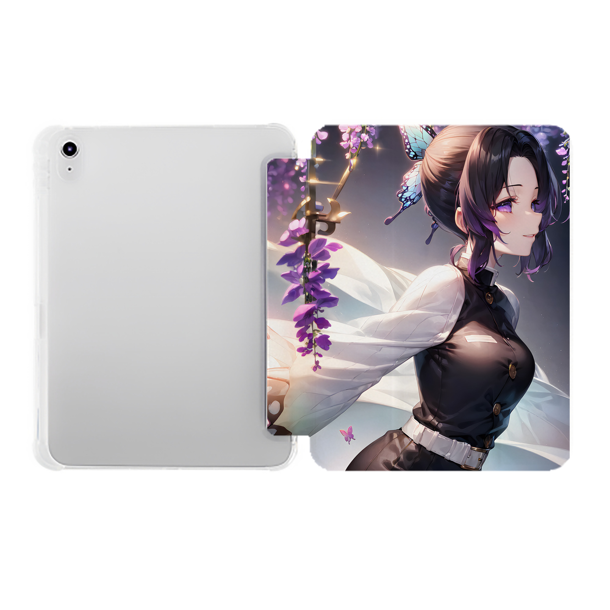 （画像用） 鬼滅の刃（きめつのやいば）蟲柱-胡蝶 しのぶ／こちょう しのぶ Kochou Shinobu IPad ケース ペン収納付き 三つ折りスタンド PUレザー×シリコン 対応機種9.5/10.5/10.9インチ